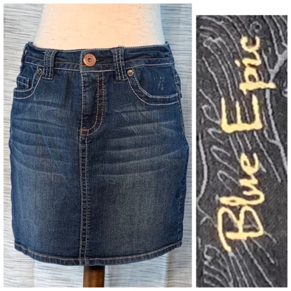 Blue Epic Denim blue jeans skirt.